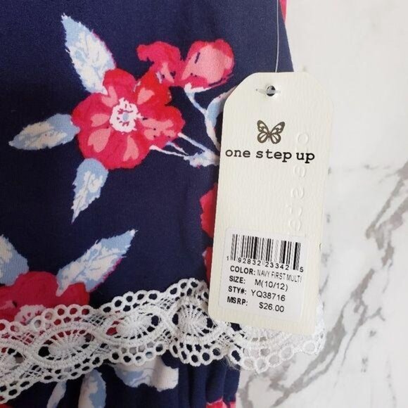 One Step Up NWT girls Navy Floral Ruffle Jumpsuit M 10/12 summer vacation casual - Picture 5 of 5